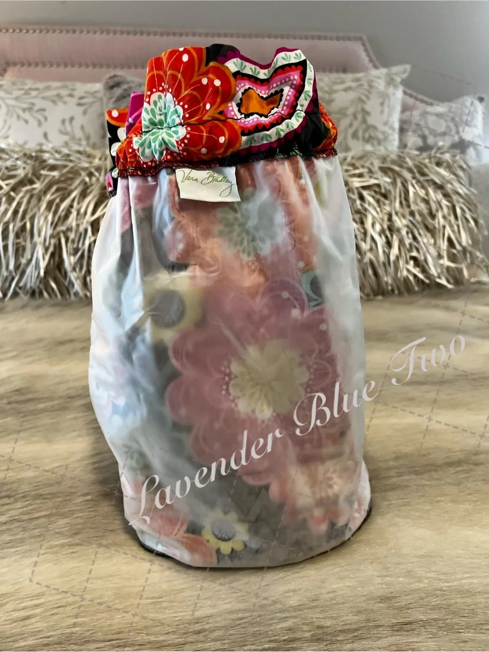 VERA BRADLEY Ziggy Zinnia 2014  Ditty Bag Drawstring Lined Travel Orange Pink